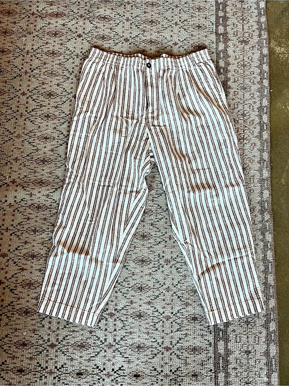 Madewell Linen-Cotton Track Trousers in Stripe Brown & White XL, NWT